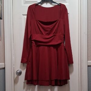 New Without Tags Burgandy Ruched Side Panel Skater Dress Women's Size XL